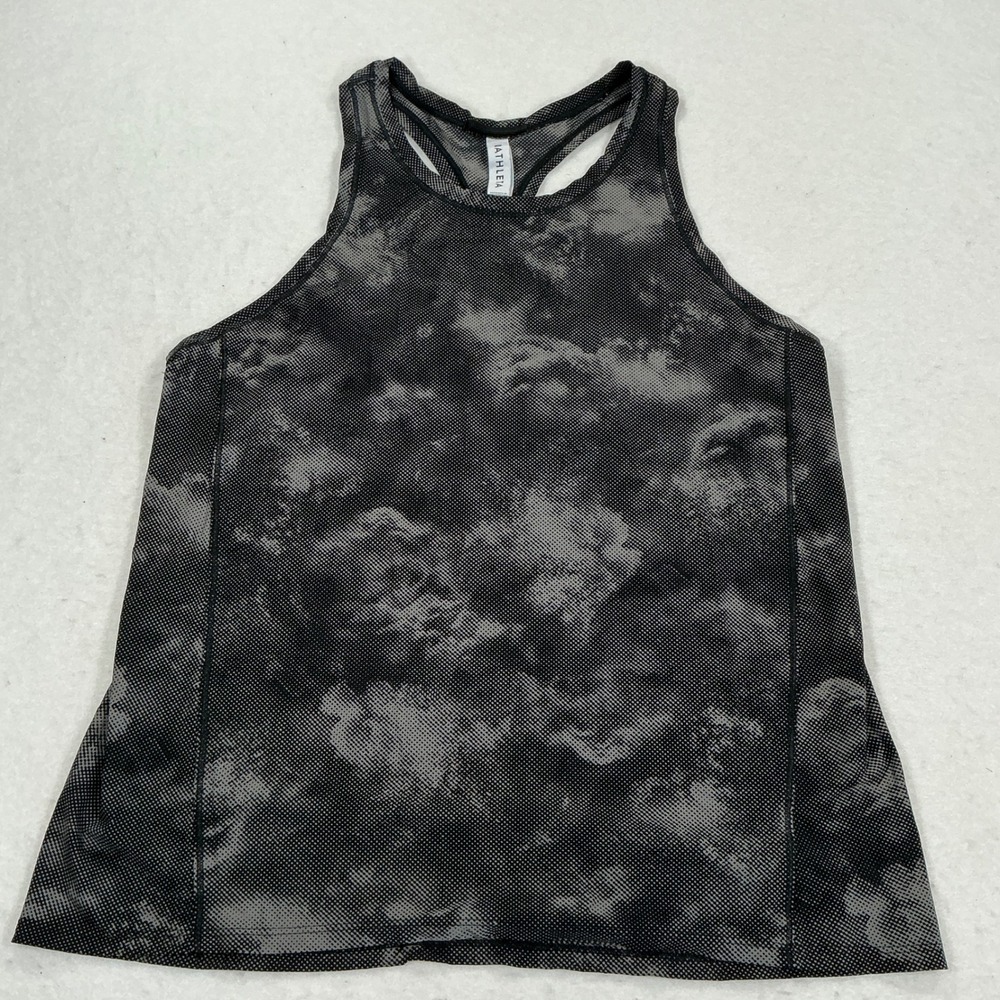 Athleta Womens Medium Black Grey Abstract Dot Racerback Yoga Gym Tank Top